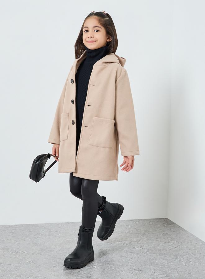 Styli Girls Hooded Coat with Buttons - Image 5